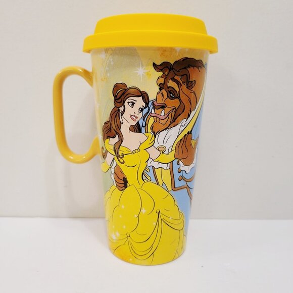 Disney Beauty and the Beast Travel Mug With Lid Yellow Coffee Mug Cup Tall - Picture 1 of 5
